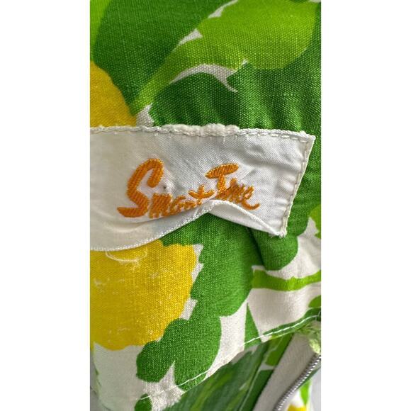 1960s VTG Cotton Floral Dress Smart Time Unique Hem Sz S/M Yellow Green Orange - Picture 6 of 6